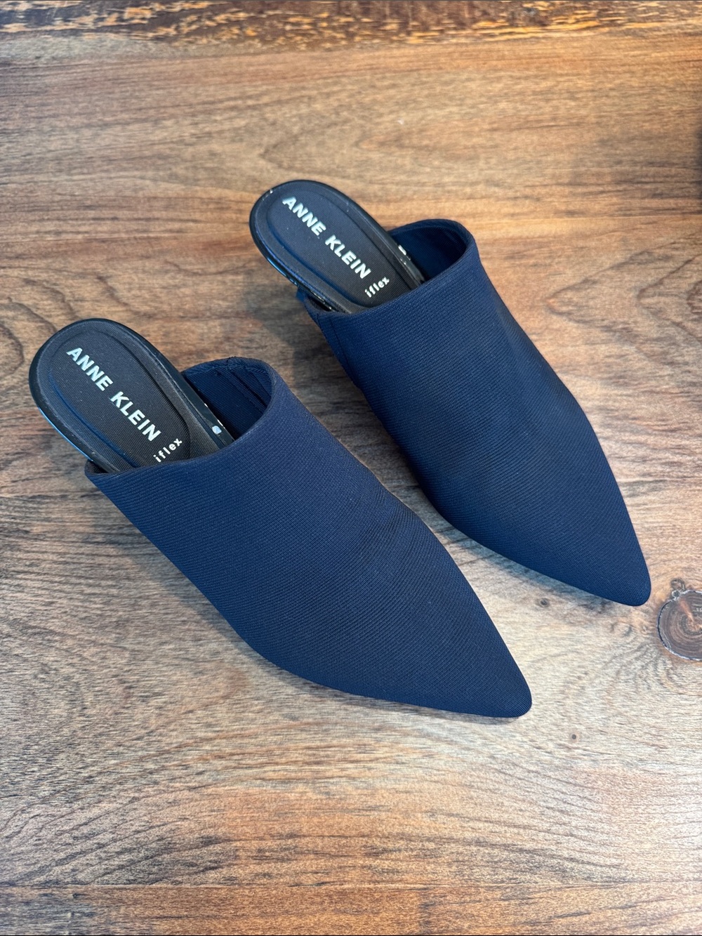 Anne Klein Black Pointed Backless Mules